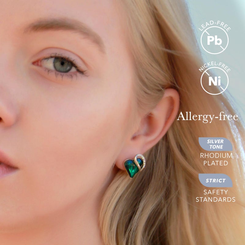 Leafael Infinity Love Heart Stud Earrings for Women, Valentine's Day Gifts for Mom, Wife, and Her, May Birthstone Crystal, Emerald Green, Silver Tone Fashion Statement Jewelry - Image 2